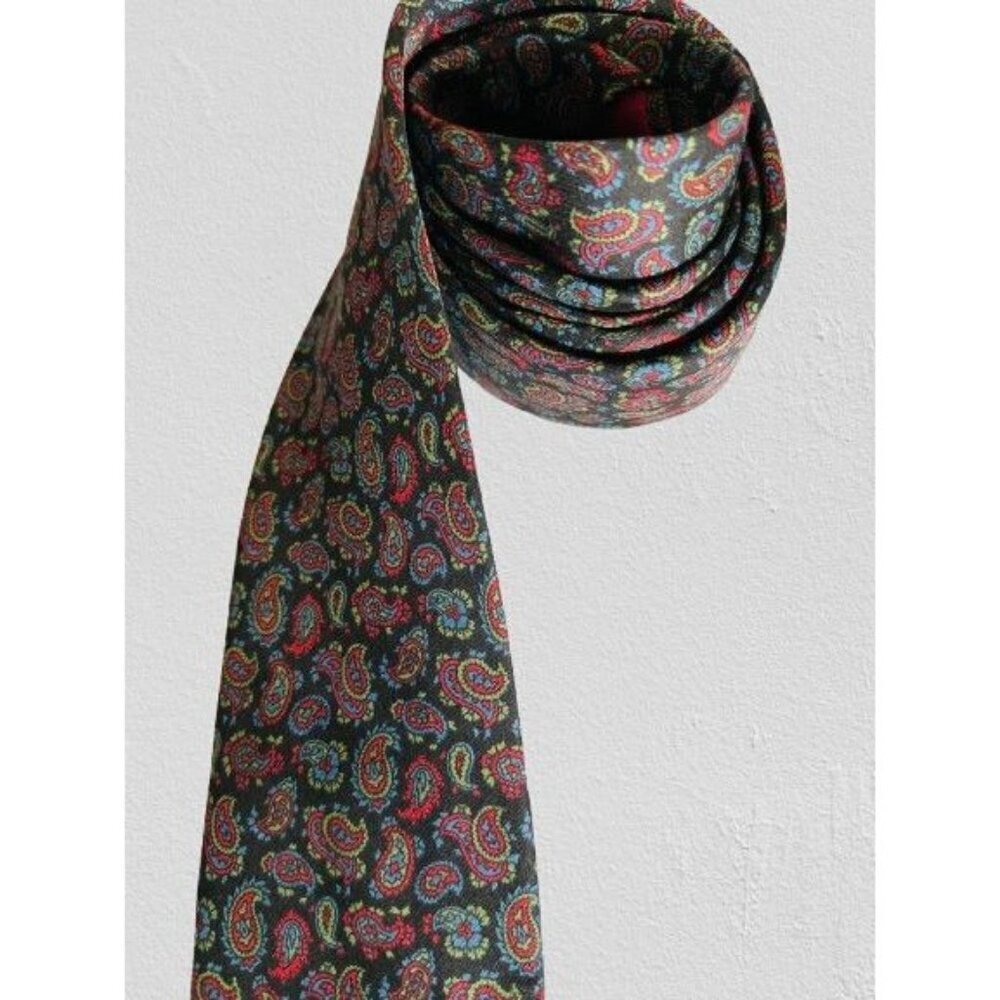 Christian DIOR Paris Silk Tie Blue Red Paisley Design